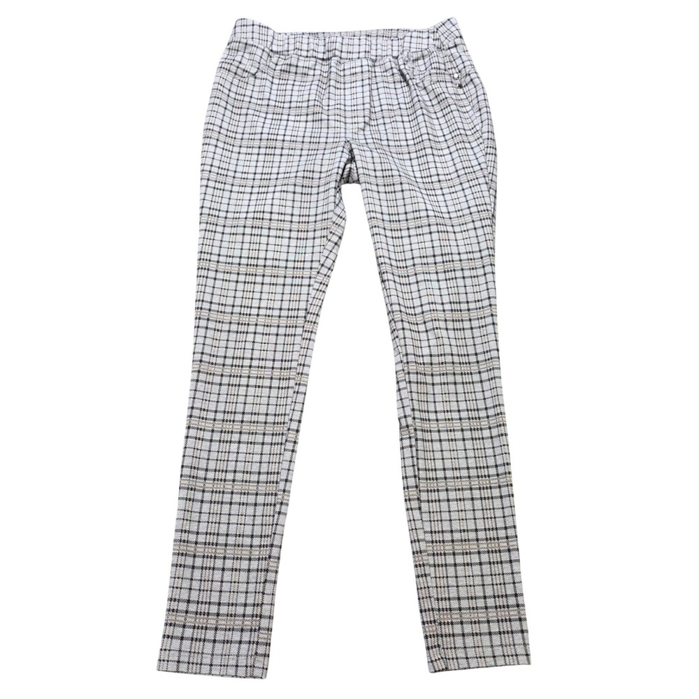 Cato Plaid Pull On Skinny Pants Women's Size L Gray Stretch Career Trousers